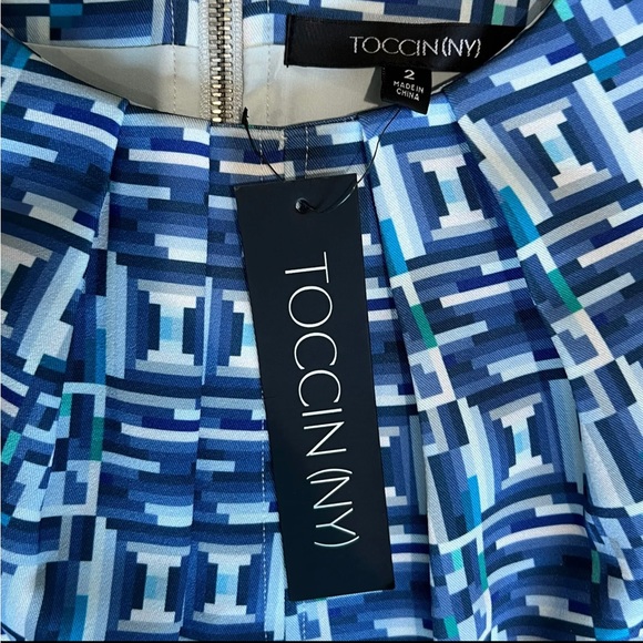 Toccin Ny Geometric Pattern Lantern Slv Shift Mini-Dress Sz 2 Inkgeo NWT. - Picture 6 of 11